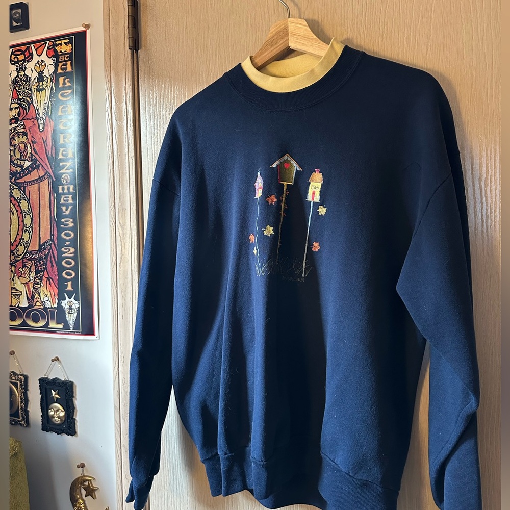 Vintage Double Collar Birdhouse Crewneck Sweater